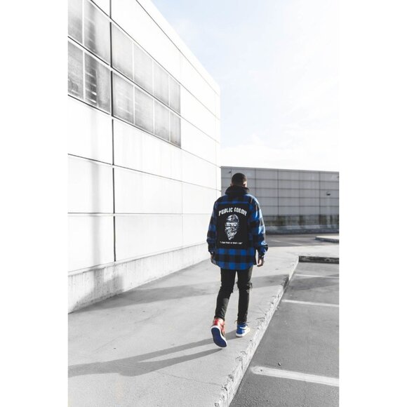 WICKED Clothing PUBLIC ENEMY Blue & Black Plaid Long Sleeve Shirt Men's Size M - Picture 3 of 7